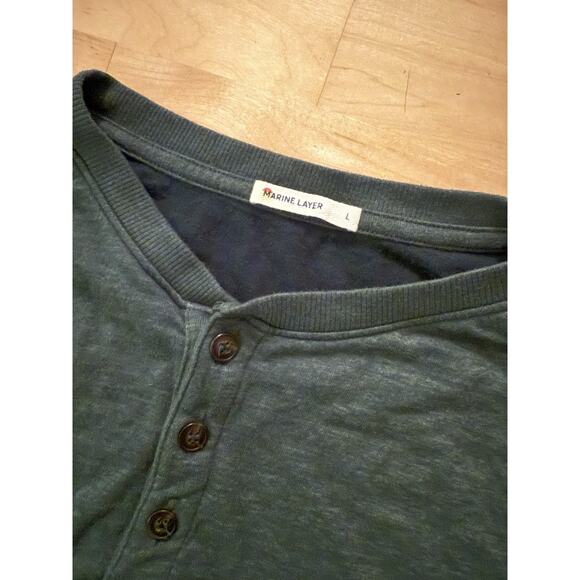 Marine Layer Double Knit Henley Forest Green L - Picture 2 of 4